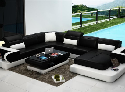 Leather sofa U-shape Sofa Living landscape Illuminated Corner sofa Couch Suite Upholstery